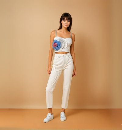 White Bralette with 3D Floral Applique Design