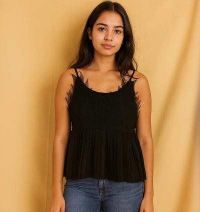 Sleeveless Frock Style Top with Net Flare Detailing