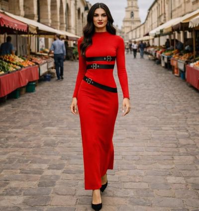 💃 Chic Long Dress with In-Built Belt – Flattering Fit Till 4XL 💃