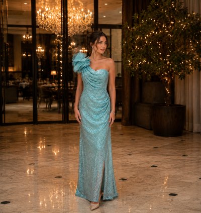 ✨ Elegant One-Shoulder Sequin Party Gown for Women | Premium Evening Dress – Upcoming Trendz