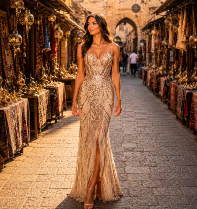 Luxury Champagne Sequin Party Gown for Women