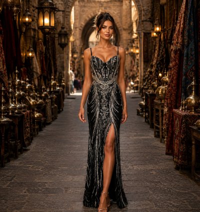 ✨ Premium Black Party Gown for Women – Luxury Sequin Evening Dress ✨