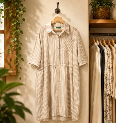Premium Cotton Linen Stripe Dress for Women | Plus Size Casual Comfort Dress