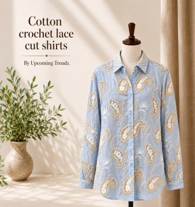 Premium Linen Crochet Shirt for Women | Free Size | Elegant Designer Casual Wear